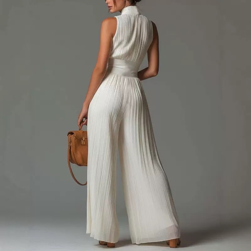 Zimmermann Sleeveless Plunging V-Neck Pleated Jumpsuit in Ivory - Picture 2 of 3